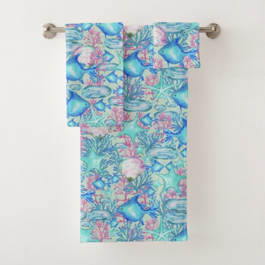 Zee Tuin Blauw Vis School Custom Kleur Bad Handdoek (Insitu)