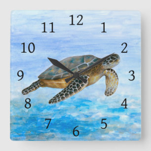 Zee Turtle 1 Vierkante Klok