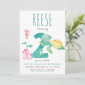 Zee Turtle 2e Verjaardagsuitnodiging Kaart (Staand voorkant)