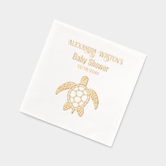 Zee Turtle #5 Baby shower Feest Naam Datum Folie Servetten (Links)