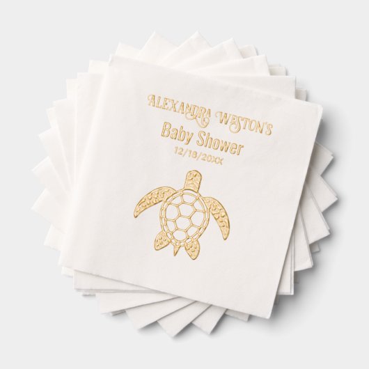 Zee Turtle #5 Baby shower Feest Naam Datum Folie Servetten (Insitu (Gestapeld))