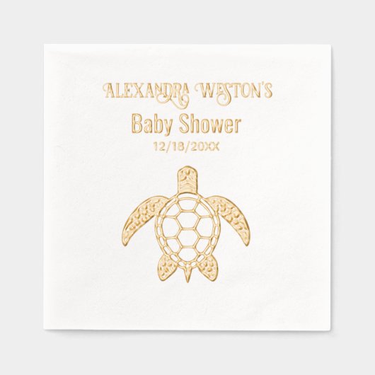 Zee Turtle #5 Baby shower Feest Naam Datum Folie Servetten (Voorkant)