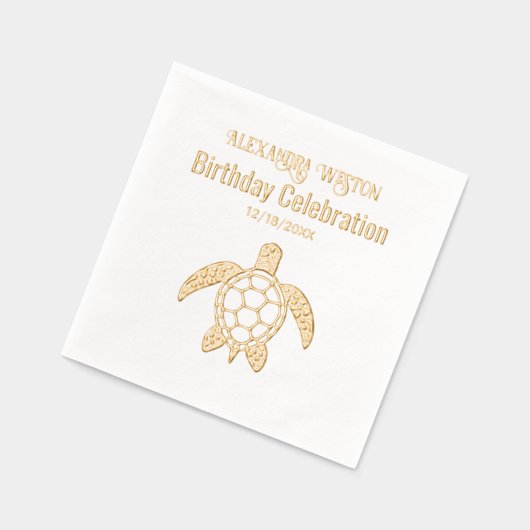 Zee Turtle #5 Verjaardagsfeest Naam Datum Folie Servetten (Links)