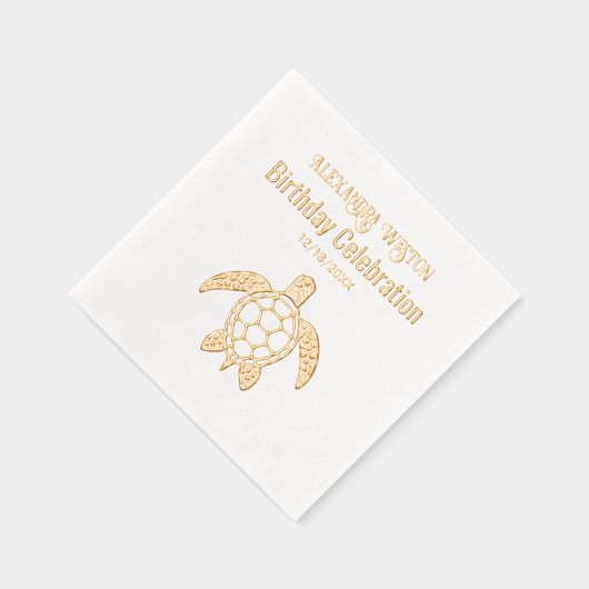 Zee Turtle #5 Verjaardagsfeest Naam Datum Folie Servetten (Rechts)