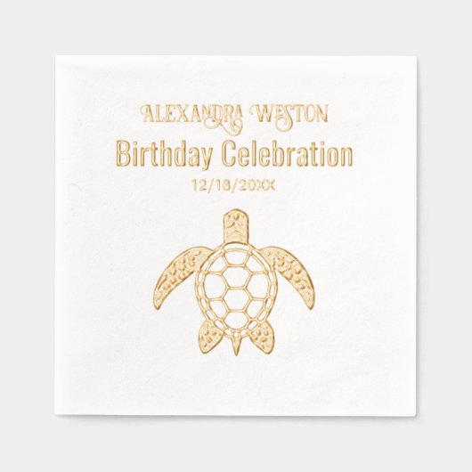 Zee Turtle #5 Verjaardagsfeest Naam Datum Folie Servetten (Voorkant)