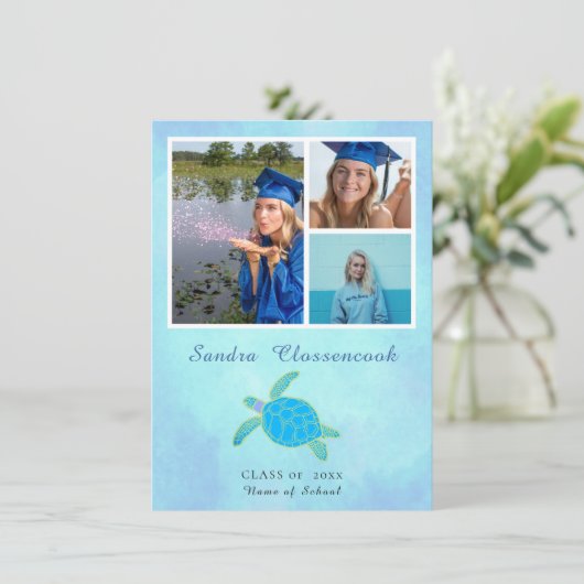 Zee Turtle Afstuderen Aankondiging Kaart (Staand voorkant)