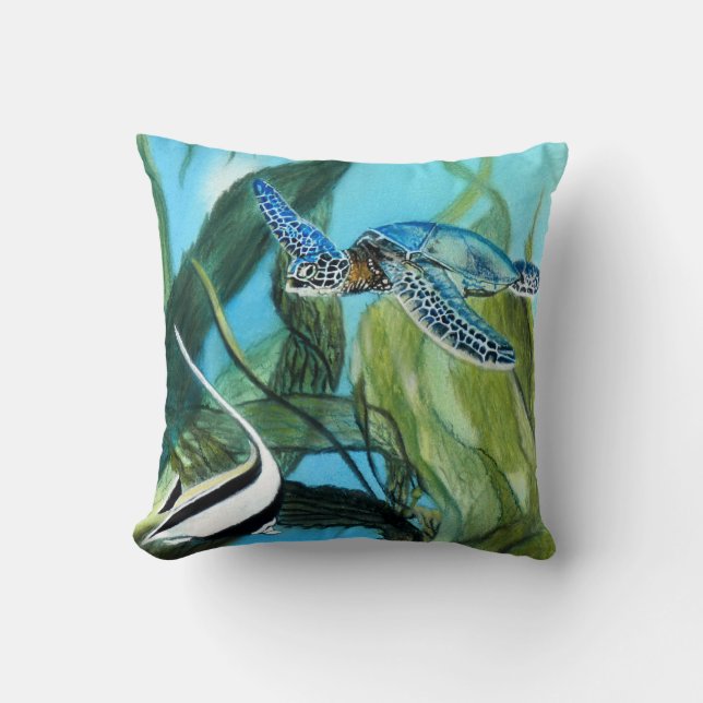 Zee Turtle and Angelfish Pillow Kussen (Voorkant)