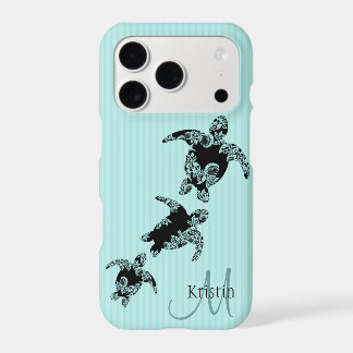 Zee Turtle Aqua Stripe met Monogram