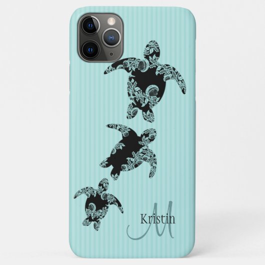 Zee Turtle Aqua Stripe met Monogram Case-Mate iPhone Case (Achterkant)
