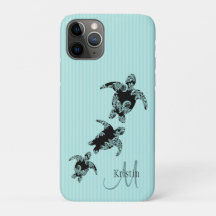 Zee Turtle Aqua Stripe met Monogram