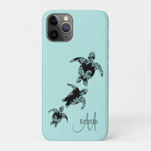Zee Turtle Aqua Stripe met Monogram iPhone 11 Pro Hoesje