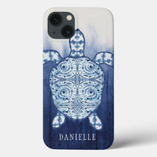 Zee Turtle Art Beach Nautical Shibori Pattern Blue iPhone 13 Hoesje