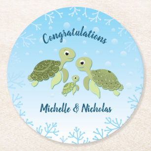 Zee Turtle Baby shower Co-Ed Gender Neutral Ronde Kartonnen Onderzetter