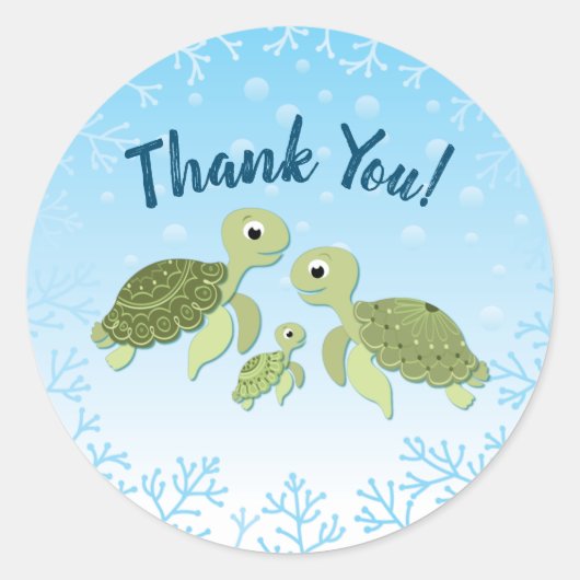 Zee Turtle Baby shower Co-Ed Gender Neutral Ronde Sticker (Voorkant)