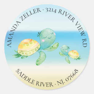 Zee Turtle Baby shower Retouradreslabel Ronde Sticker