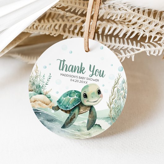 Zee Turtle Baby shower Ronde Bedankjes Labels