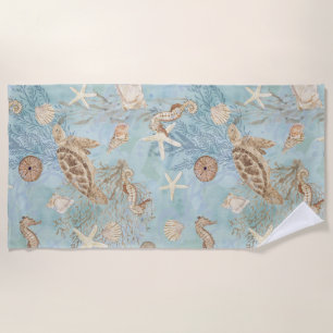 Zee Turtle Beach Ocean Seahorse schelpen Zeester Strandlaken