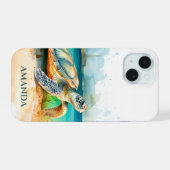 Zee Turtle Beach waterverf iPhone 15 Hoesje (Achterkant horizontaal)