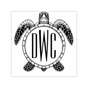 Zee Turtle Belly Uitzicht 3 Initialen Monogram #2 Zelfinktende Stempel