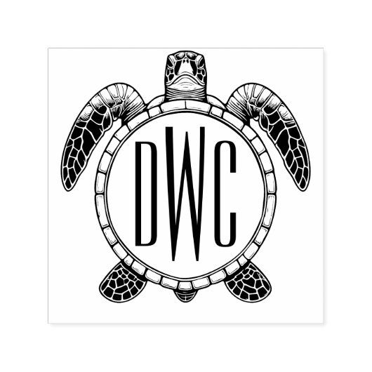 Zee Turtle Belly Uitzicht 3 Initialen Monogram #2 Zelfinktende Stempel (Design)