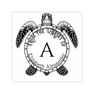 Zee Turtle Belly Uitzicht Naam Initiaal Bibliothee Zelfinktende Stempel