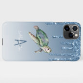 Zee Turtle Blue Glitter Personalized Budget Genoem iPhone Hoesje (Achterkant horizontaal)