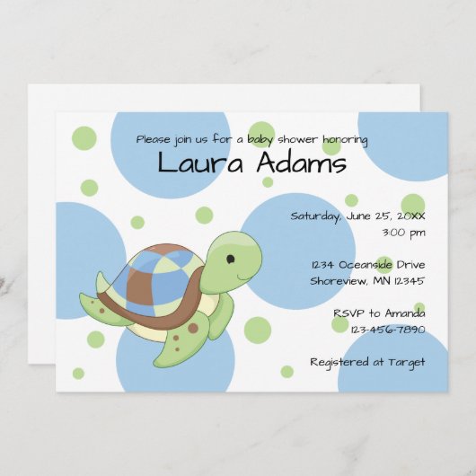 Zee Turtle Boy Baby Shower Invitations Kaart (Voorkant / Achterkant)