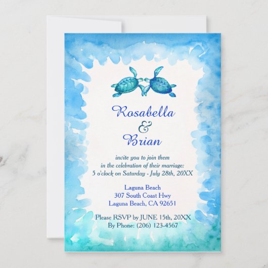 Zee Turtle bruiloft uitnodigingen - Blauw en Groen (Voorkant)