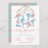 Zee Turtle Dolphin Mobile Baby shower Invitation Kaart (Voorkant / Achterkant)