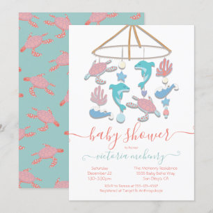 Zee Turtle Dolphin Mobile Baby shower Invitation Kaart
