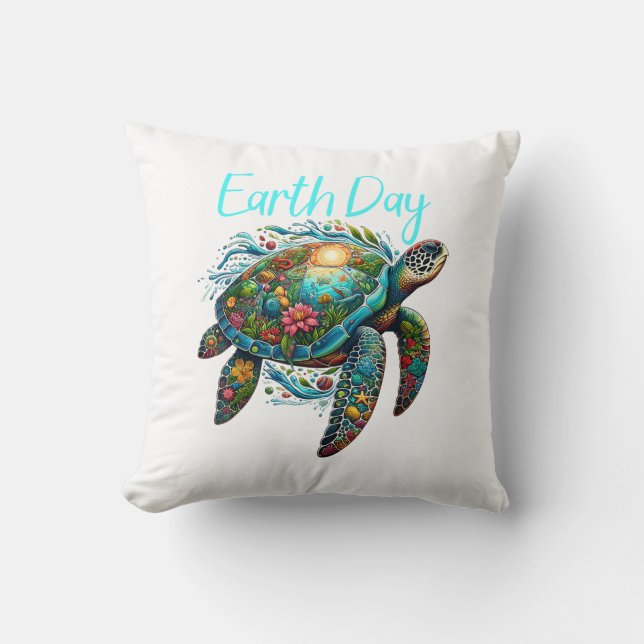 Zee Turtle Earth Day Kussen (Voorkant)