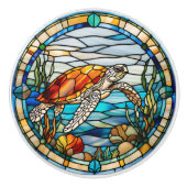 Zee Turtle Faux Glas in lood Keramische Knop (Voorkant)