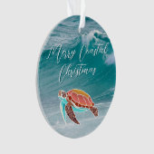 Zee Turtle Geïllustreerde aangepaste tekst Ornament (voorkant)