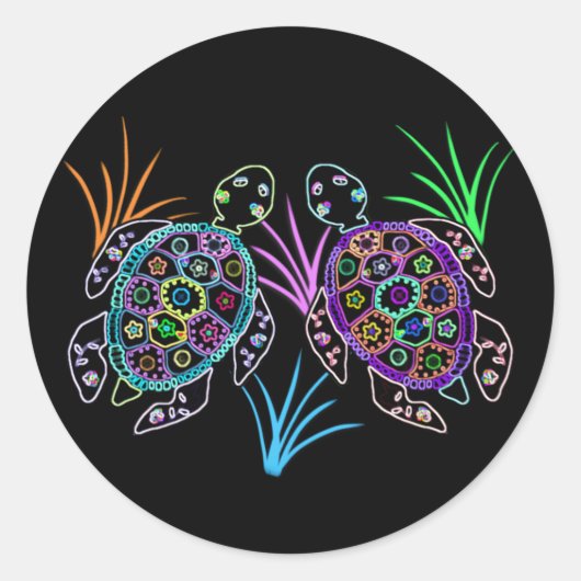 Zee Turtle Glow Ronde Sticker (Voorkant)