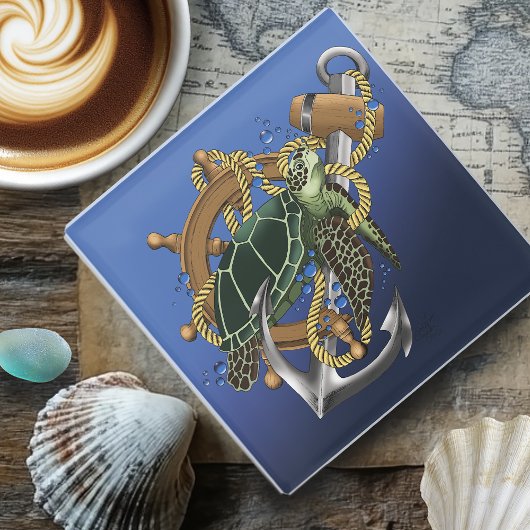 Zee Turtle Green Blue Glazen Onderzetter