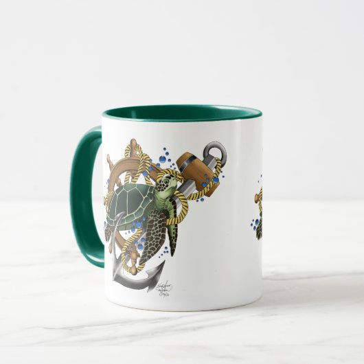 Zee Turtle Green Blue Mok (Voorkant links)