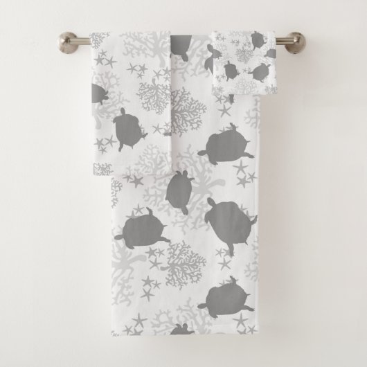 Zee Turtle Grey Ocean Pattern Art Bad Handdoek (Insitu)