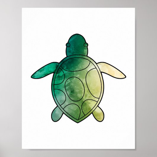 Zee Turtle groene waterverf Poster (Voorkant)