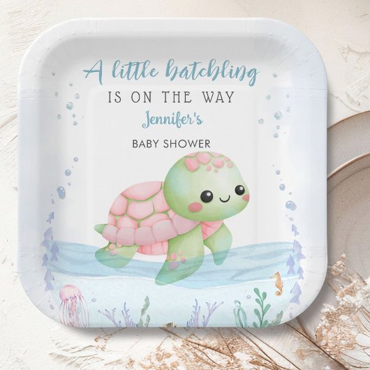 Zee Turtle Hatchling Boy Baby shower Papier Papieren Bordje