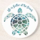 Zee Turtle - Het leven is beter op het strand Zandsteen Onderzetter (Voorkant)