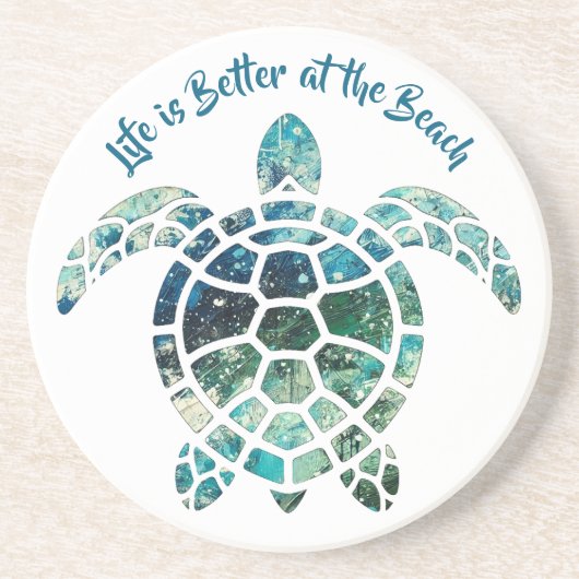 Zee Turtle - Het leven is beter op het strand Zandsteen Onderzetter (Voorkant)