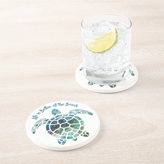 Zee Turtle - Het leven is beter op het strand Zandsteen Onderzetter (Zijkant)