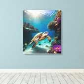 Zee Turtle in het Coral Paradise Canvas Afdruk (Insitu (Houten vloer))