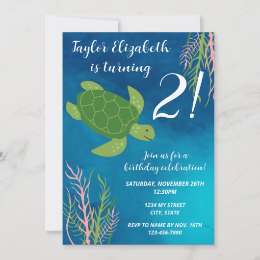 Zee Turtle Invitation Kaart (Voorkant)