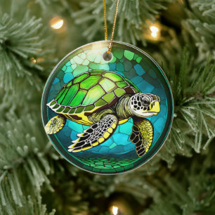 Zee Turtle Keramische Decoratieve Glas in lood loo Keramisch Ornament