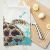 Zee Turtle Love Monogram op persoonlijke titel Theedoek (Quarter Fold)