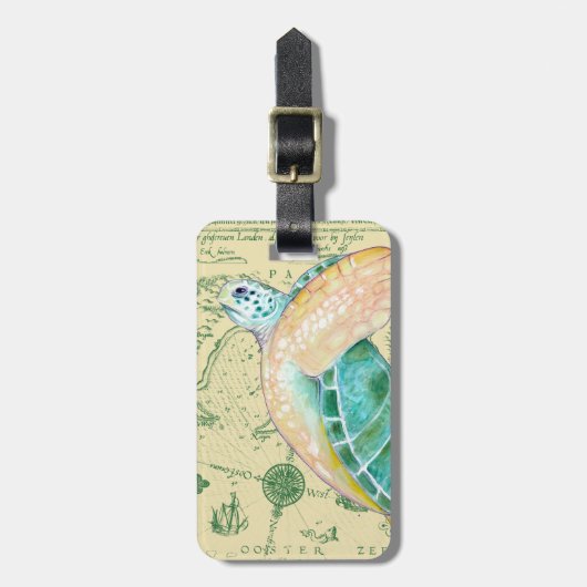 Zee Turtle Map Bagagelabel (Voorkant verticaal)