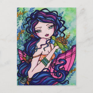 Zee Turtle Mermaid Fantasy Marine Art Briefkaart