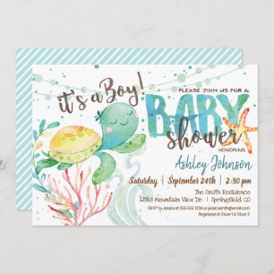 Zee Turtle, Ocean Baby shower Invitation, Jongen Kaart