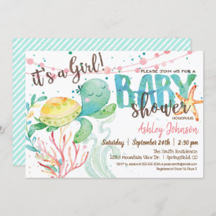 Zee Turtle Ocean Baby shower-uitnodiging, Girl Kaart
